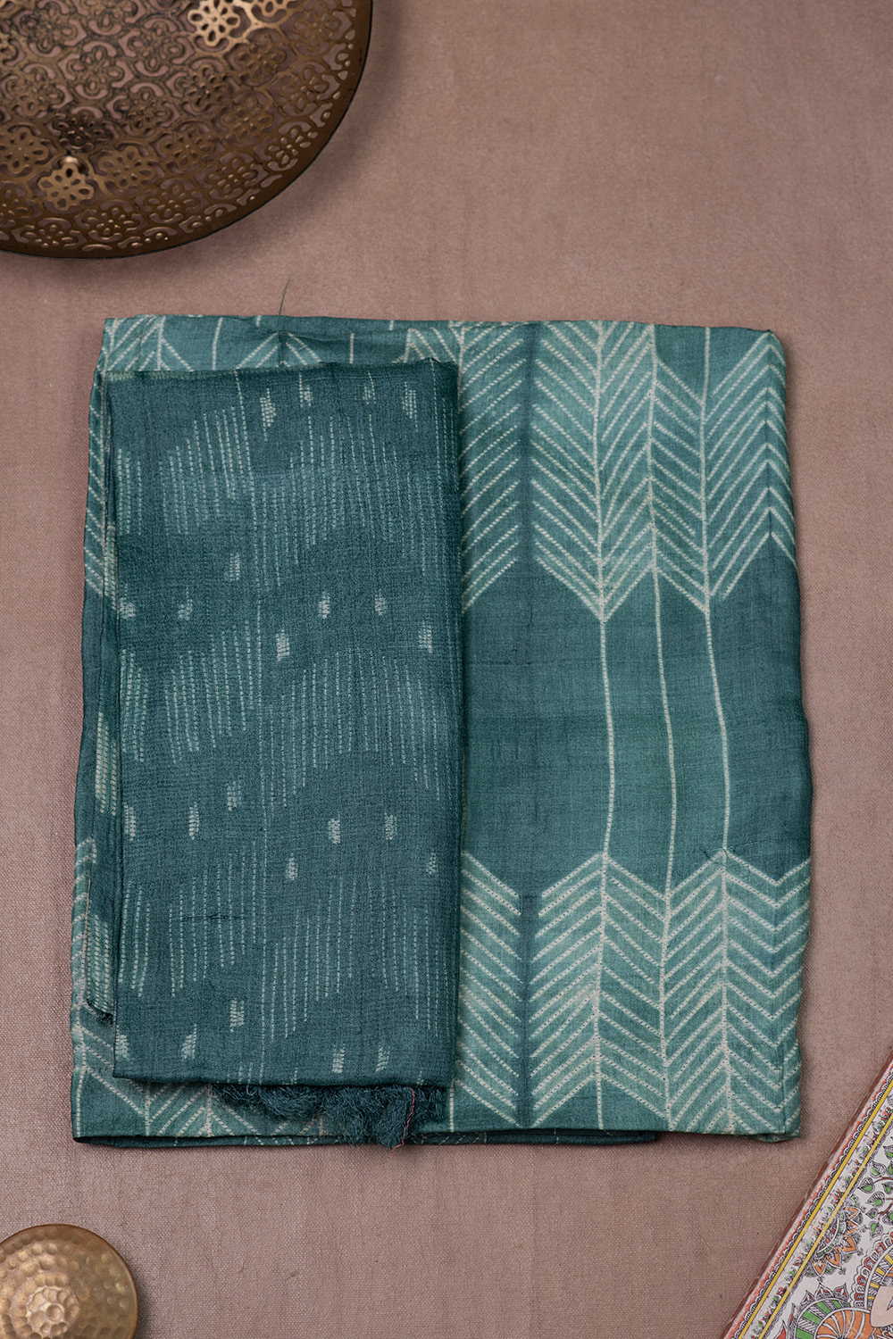Cadmium Green Shibori Tussar Top & Dupattas