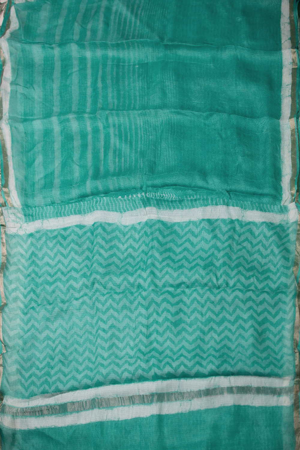 Green Block Printed Kota Silk saree