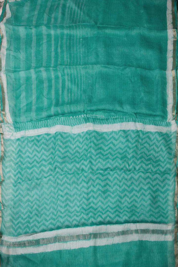 Green Block Printed Kota Silk saree