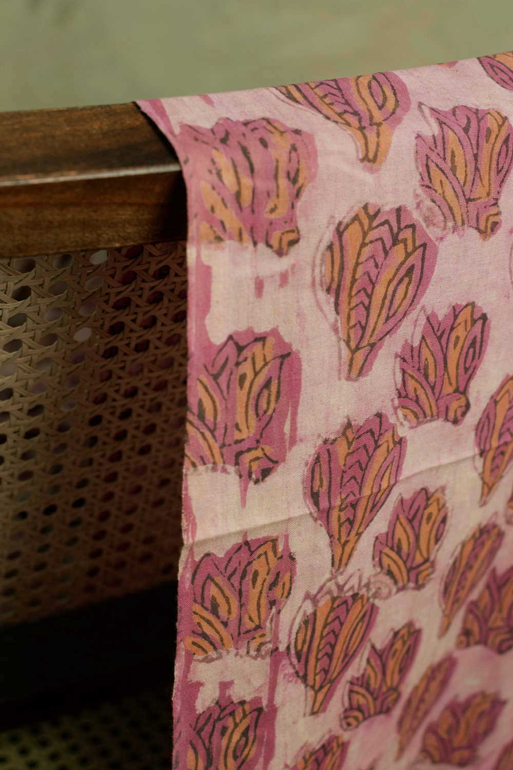 Florals on Faded Pink Bagru Cotton Fabric