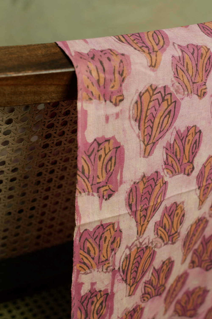 Florals on Faded Pink Bagru Cotton Fabric