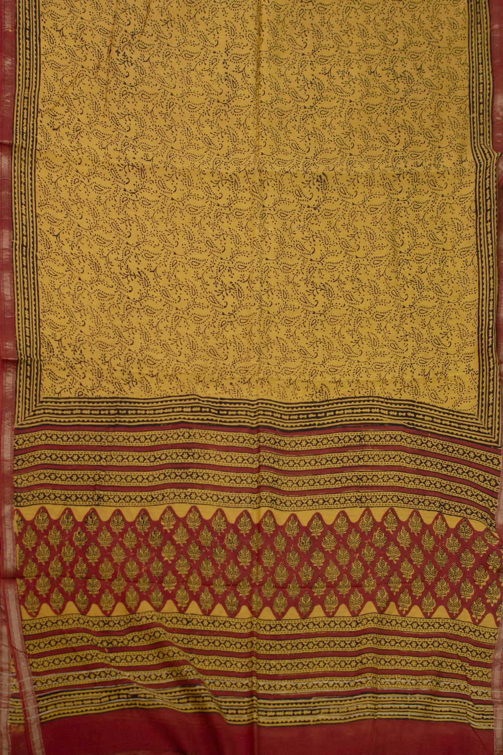 Florals with Yellow Block Printed Chanderi Dupatta