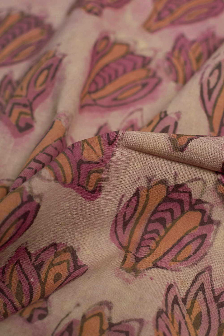 Florals on Faded Pink Bagru Cotton Fabric