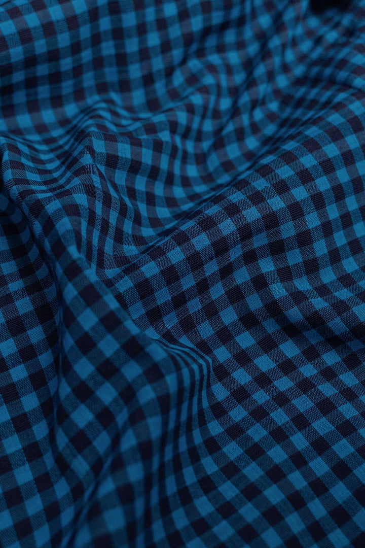 Checkered Blue Boddu Checks Cotton Fabric