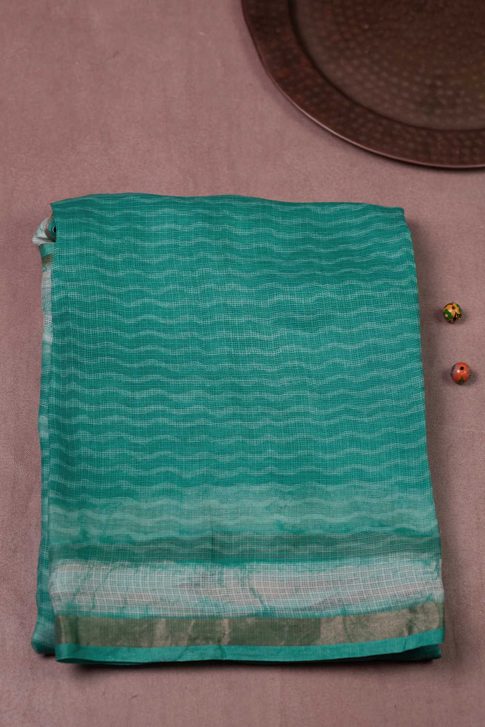 Green Block Printed Kota Silk saree
