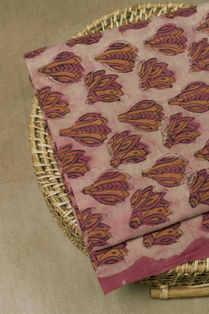 Florals on Faded Pink Bagru Cotton Fabric