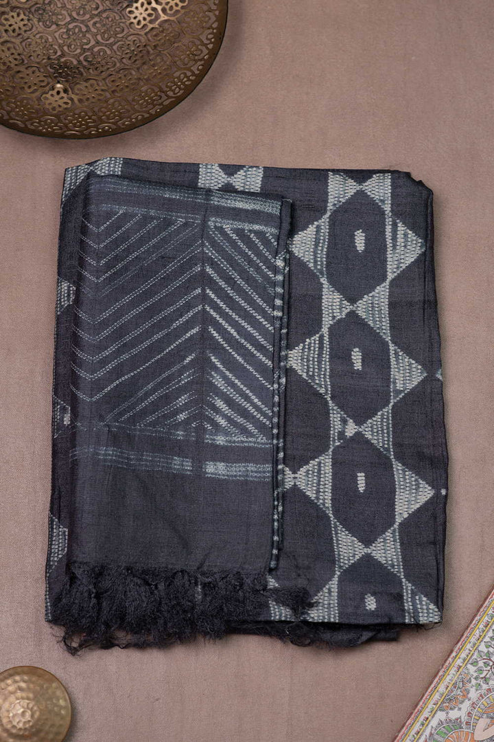 Grey Patterned Shibori Tussar  Top & Dupattas