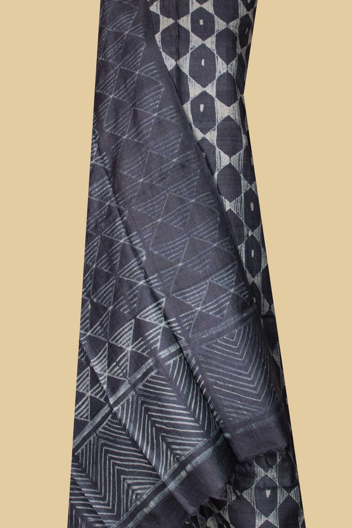 Grey Patterned Shibori Tussar  Top & Dupattas