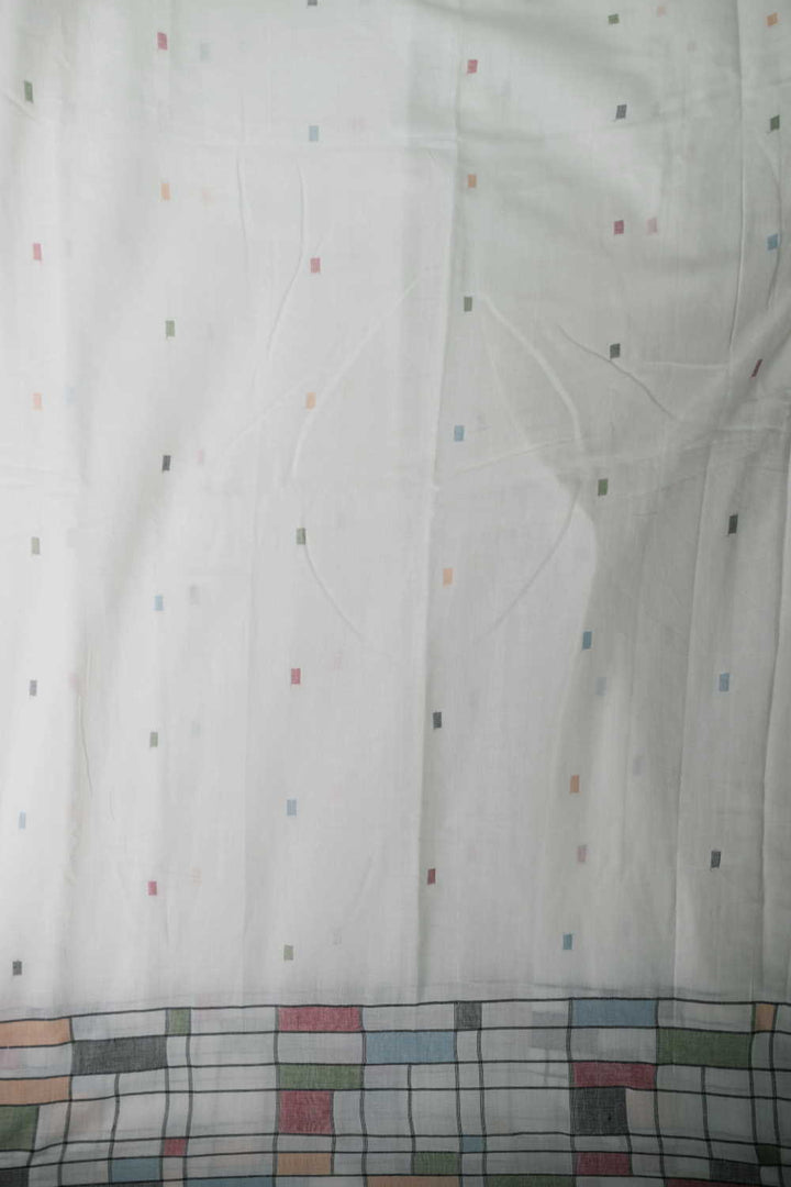 Cream with Border Checks Jamdani Cotton Fabric