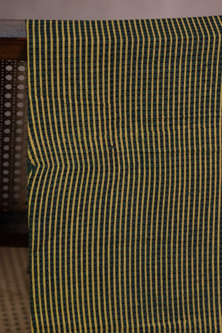 Yellow Checks on Green Ajrak Cotton Fabric