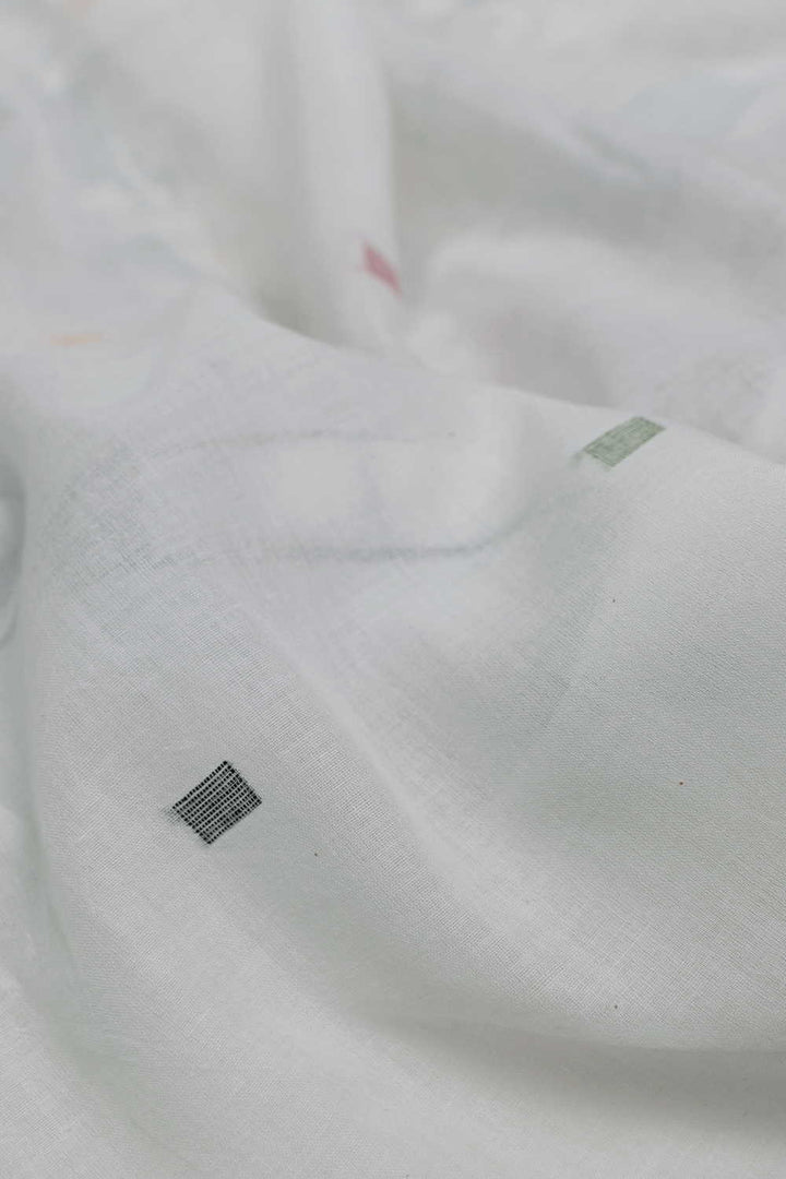 Cream with Border Checks Jamdani Cotton Fabric