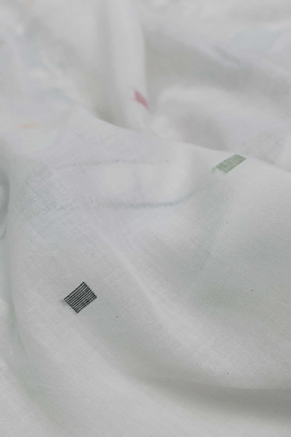 Cream with Border Checks Jamdani Cotton Fabric - 1.4m