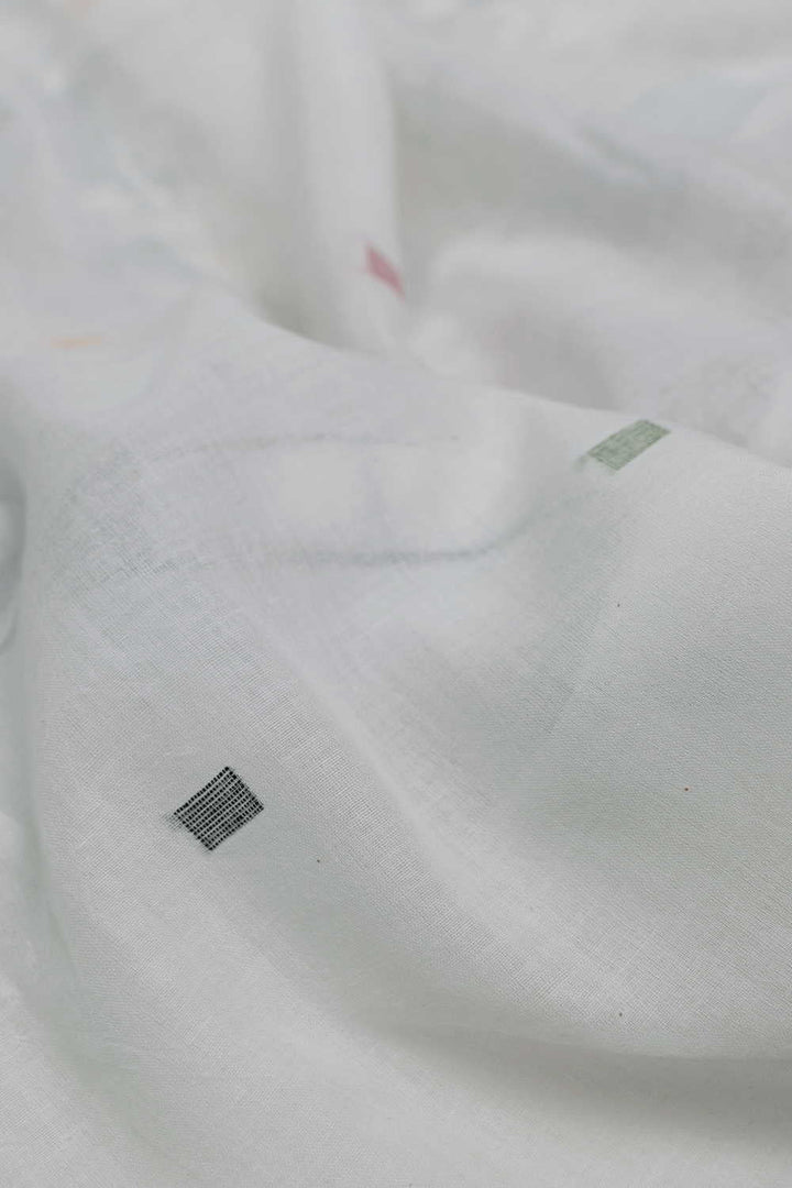 Cream with Border Checks Jamdani Cotton Fabric - 1.4m