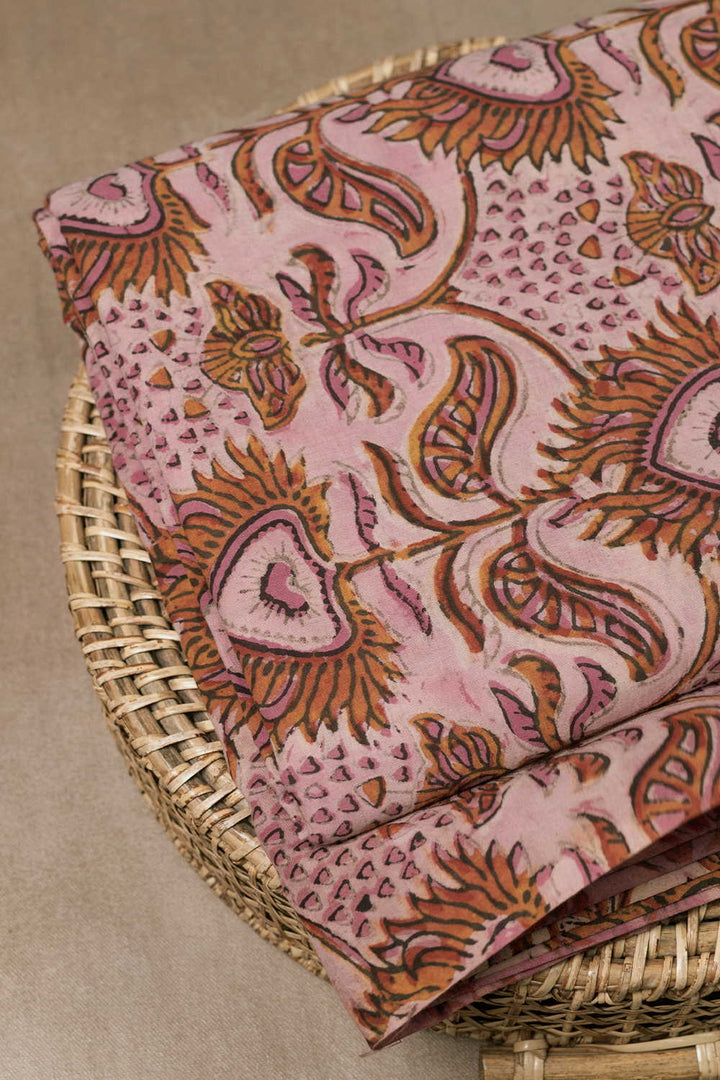 Intricate Floral Design Bagru Cotton Fabric