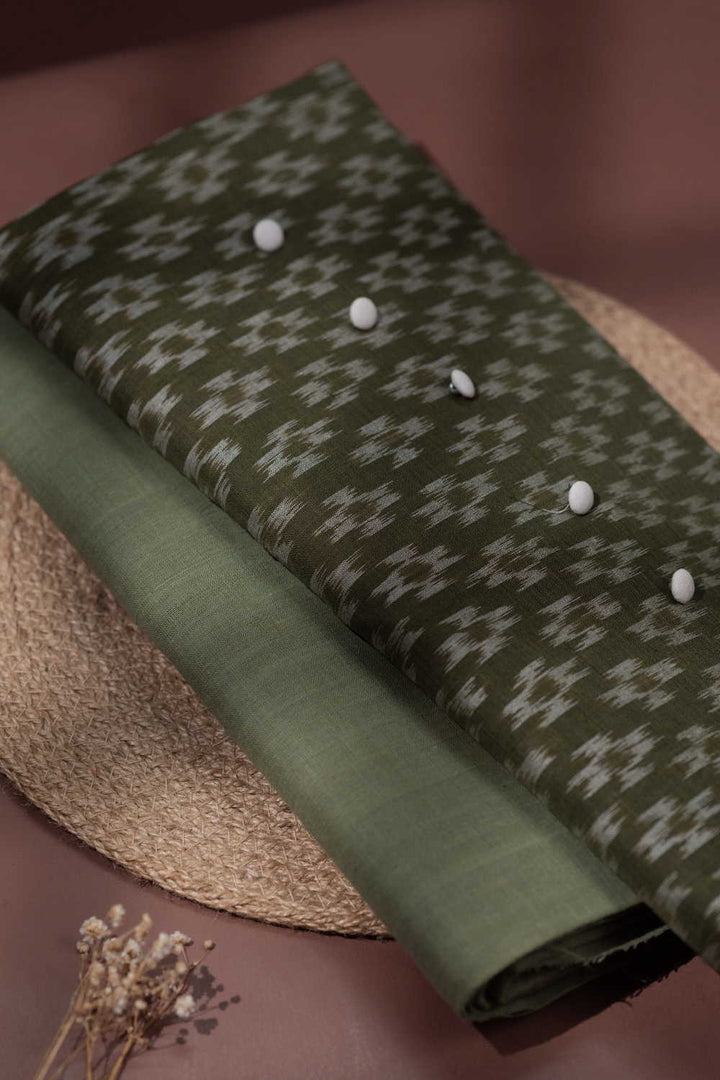 Dark Olive Green Orissa Ikat Top with Handspun Bottom