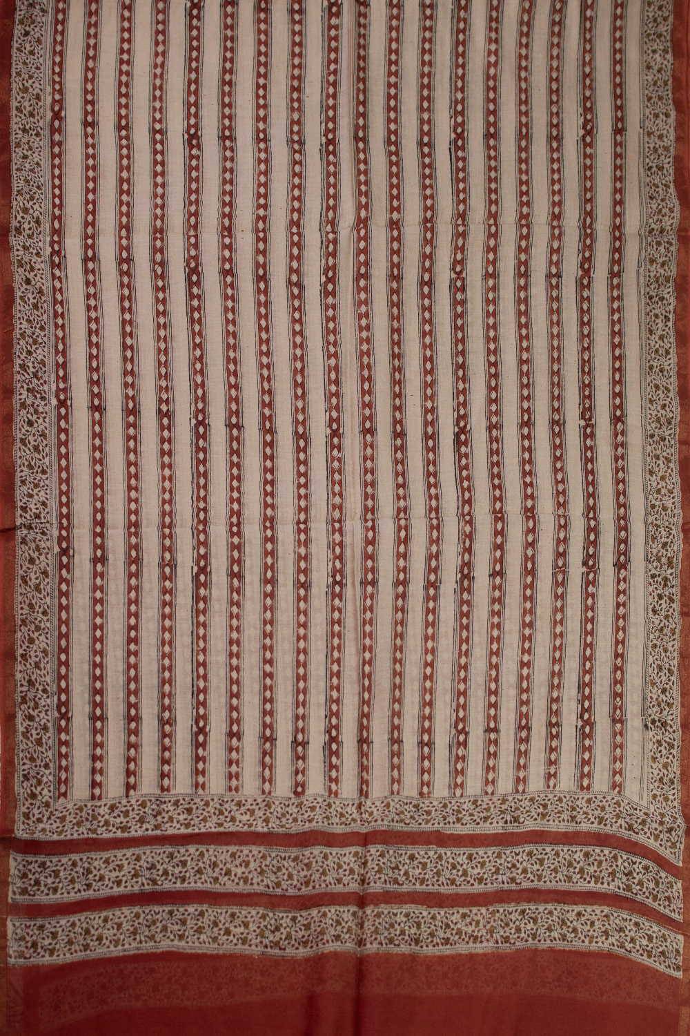 Maroon with Cream Block Printed Chanderi Dupatta