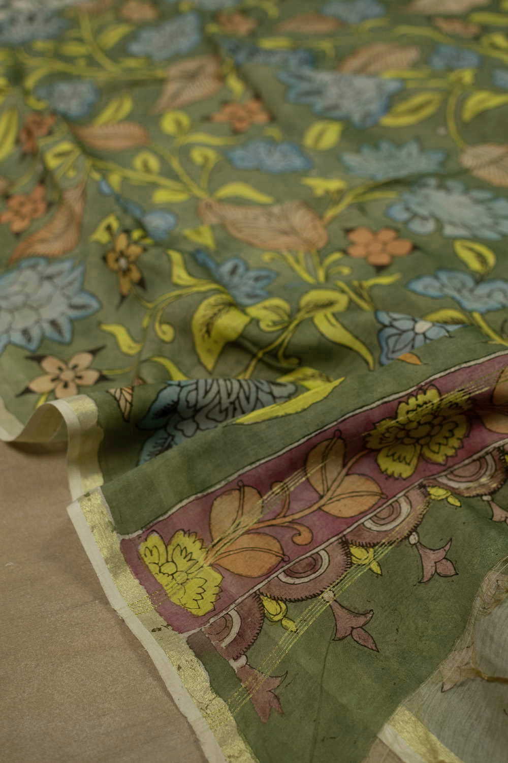 Painted Kalamkari Dupatta - Matkatus