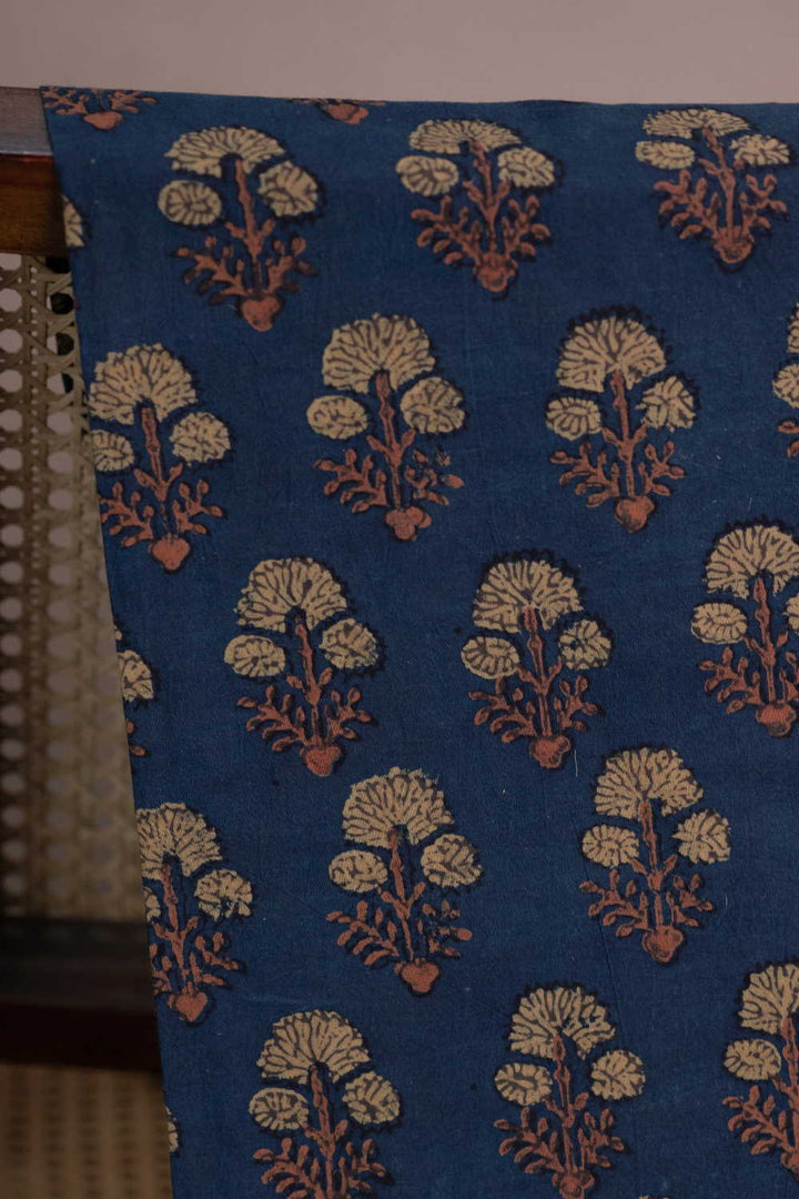 Tri Floral Butta Ajrak Cotton Fabric