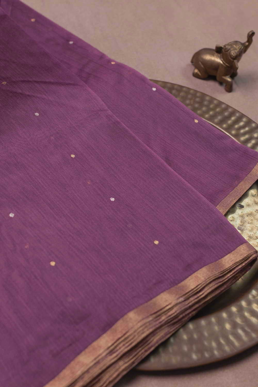 Dots on Purple Handwoven Chanderi Fabric
