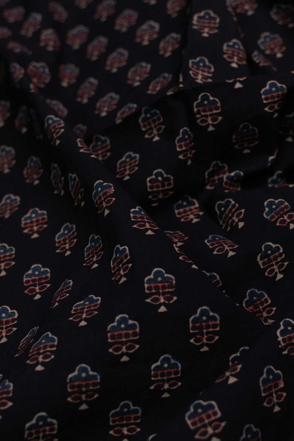 Black with Little Motifs Ajrak Cotton Fabric-0.85m