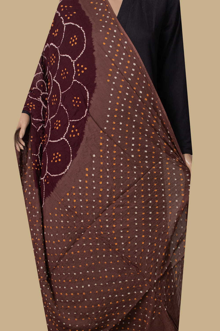 Brown Bandhani Cotton Dupatta