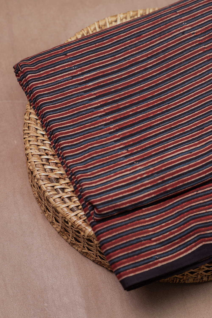 Striped Pattern Ajrak Cotton Fabric