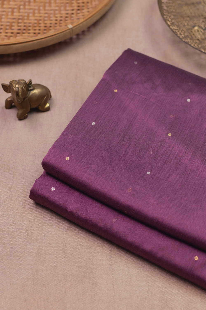 Dots on Purple Handwoven Chanderi Fabric