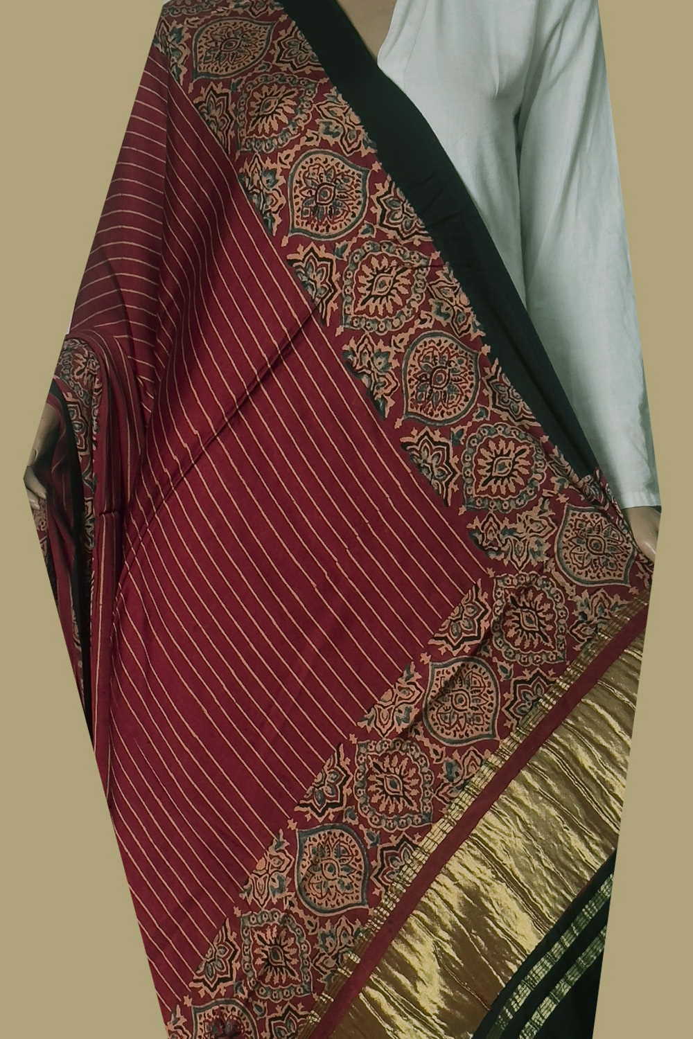 Ajrak Modal Silk Dupatta - Matkatus 