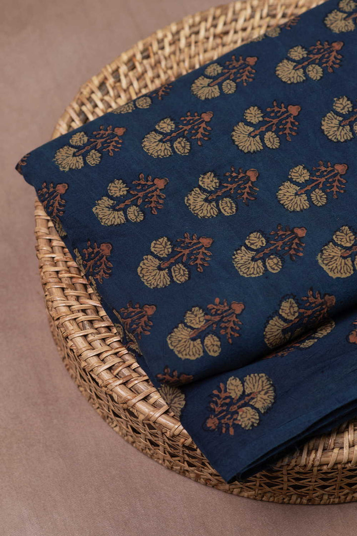 Tri Floral Butta Ajrak Cotton Fabric