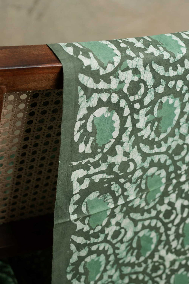 Green Cluster Floral Dabu Cotton Fabric