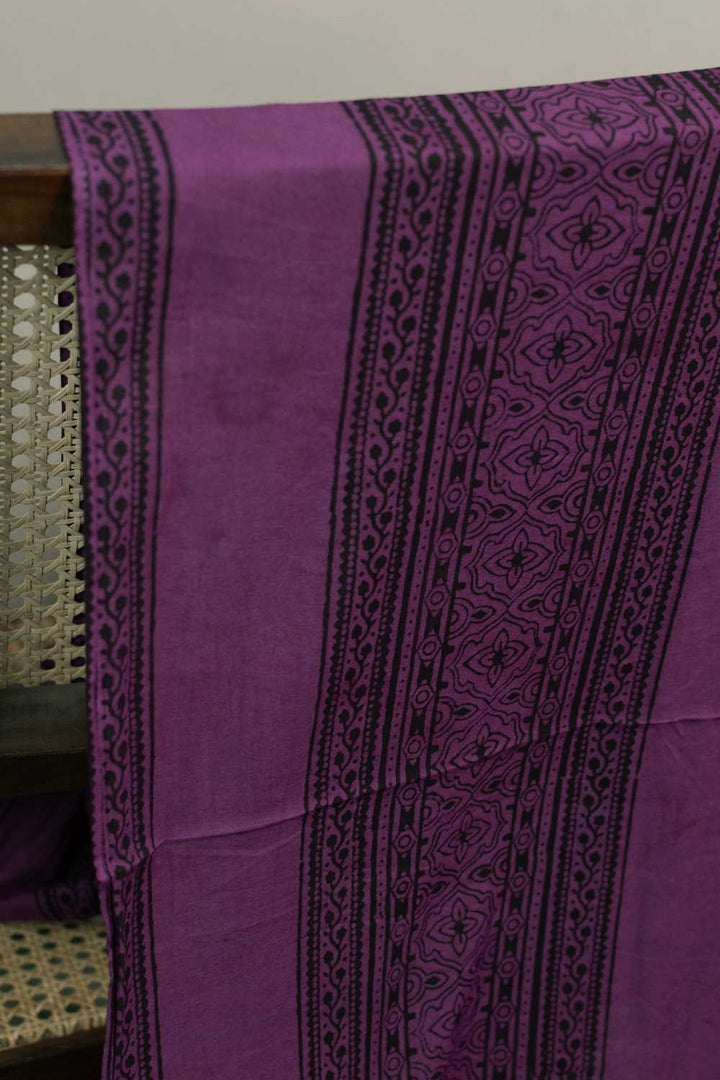 Black Pattern on Purple Bagh Cotton Fabric - 0.5m