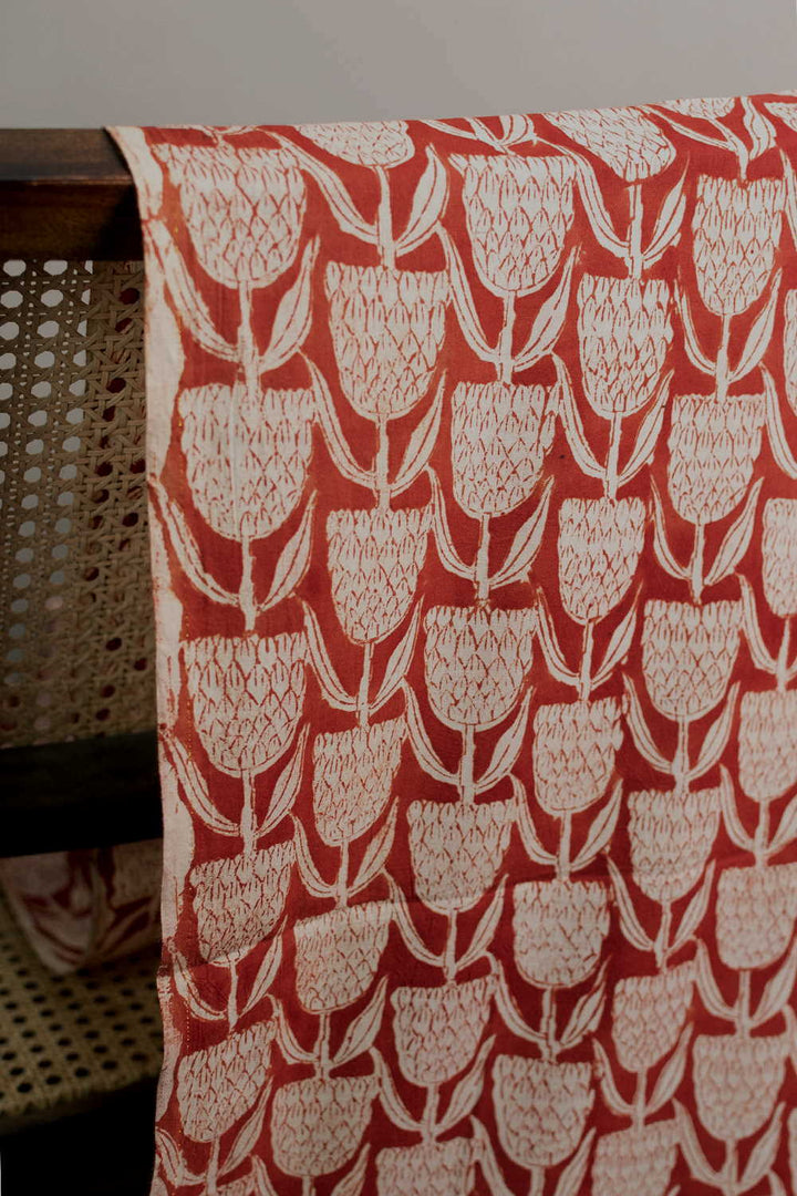 Rust Tulip Bagru Cotton Fabric - 1m