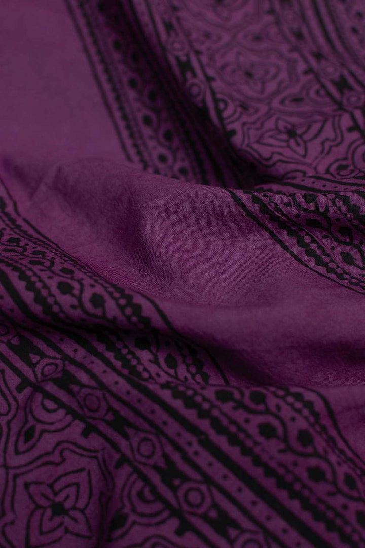 Black Pattern on Purple Bagh Cotton Fabric - 0.5m