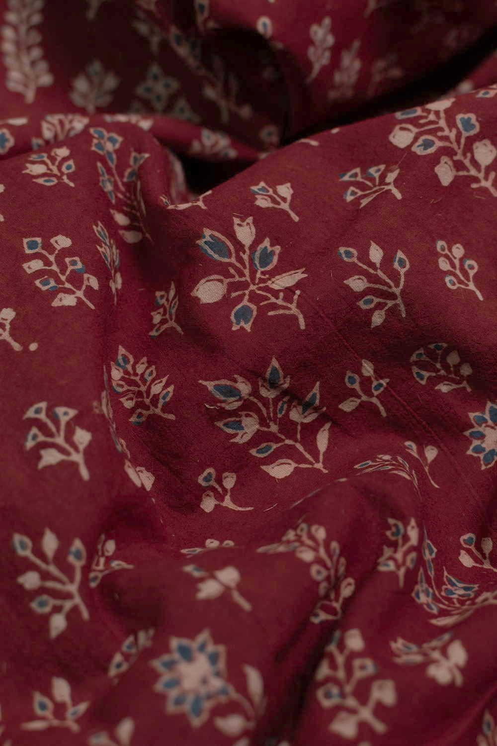Maroon - Florets Ajrak Cotton Fabric - 0.5m