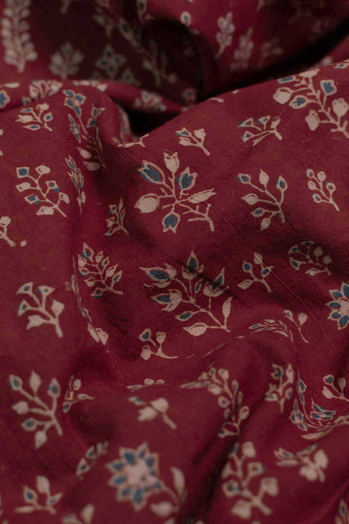 Maroon - Florets Ajrak Cotton Fabric - 0.5m