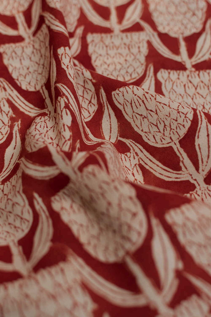Rust Tulip Bagru Cotton Fabric - 1m