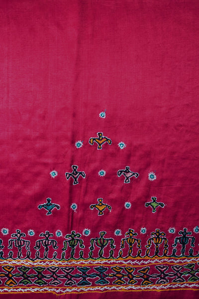 Magenta Pink Kutch Embroidered Mashru Silk Blouse