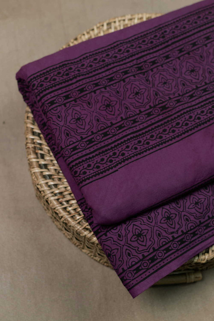 Black Pattern on Purple Bagh Cotton Fabric