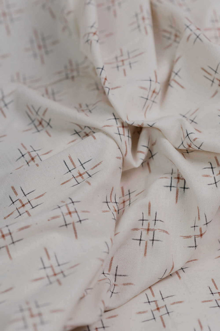 Ivory Cream Ikat Cotton Fabric