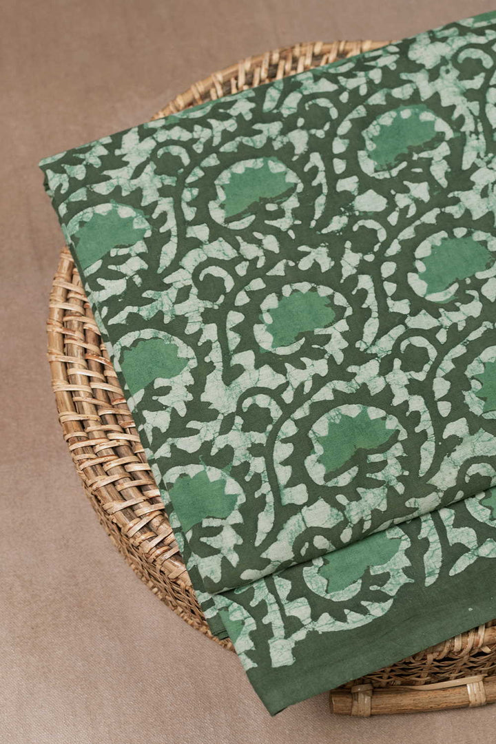 Green Cluster Floral Dabu Cotton Fabric