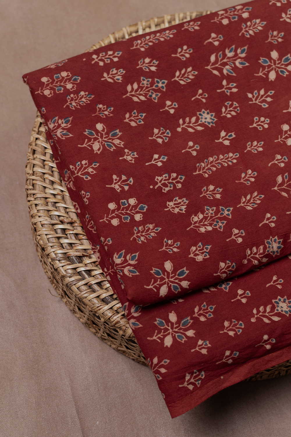 Maroon - Florets Ajrak Cotton Fabric - 0.5m