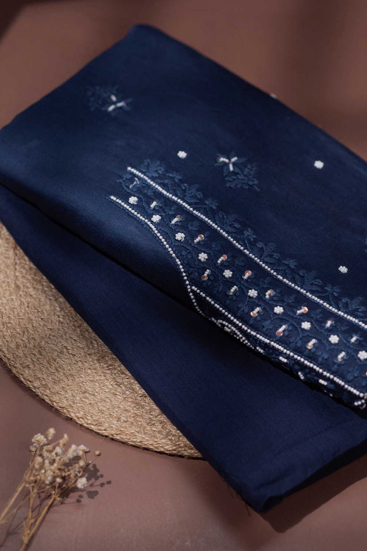 Navy Blue Chamki work Top with Mangalagiri Bottom