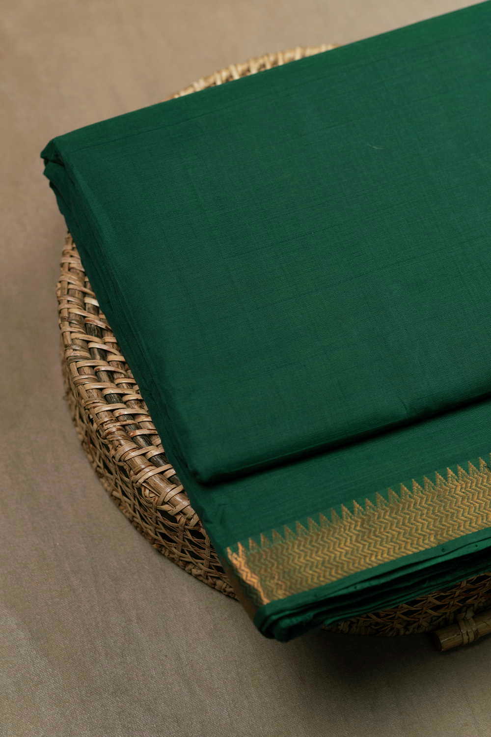 Leaf Green Mangalagiri Border Cotton Fabric