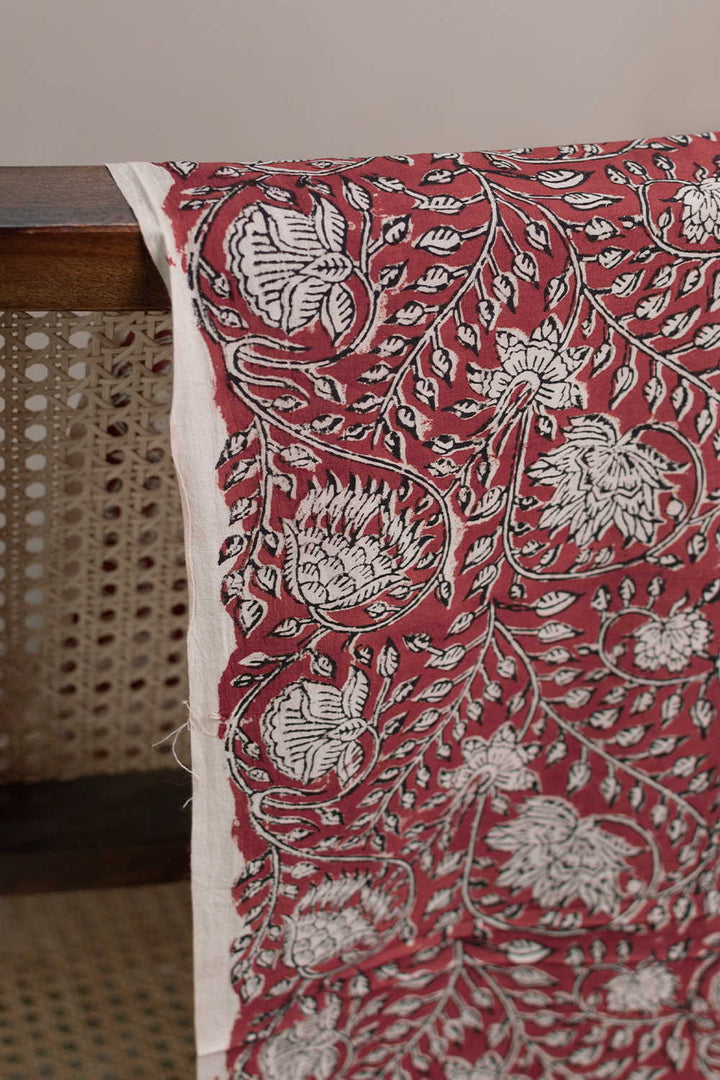 Maroon Garden Bagru Cotton Fabric - 2m