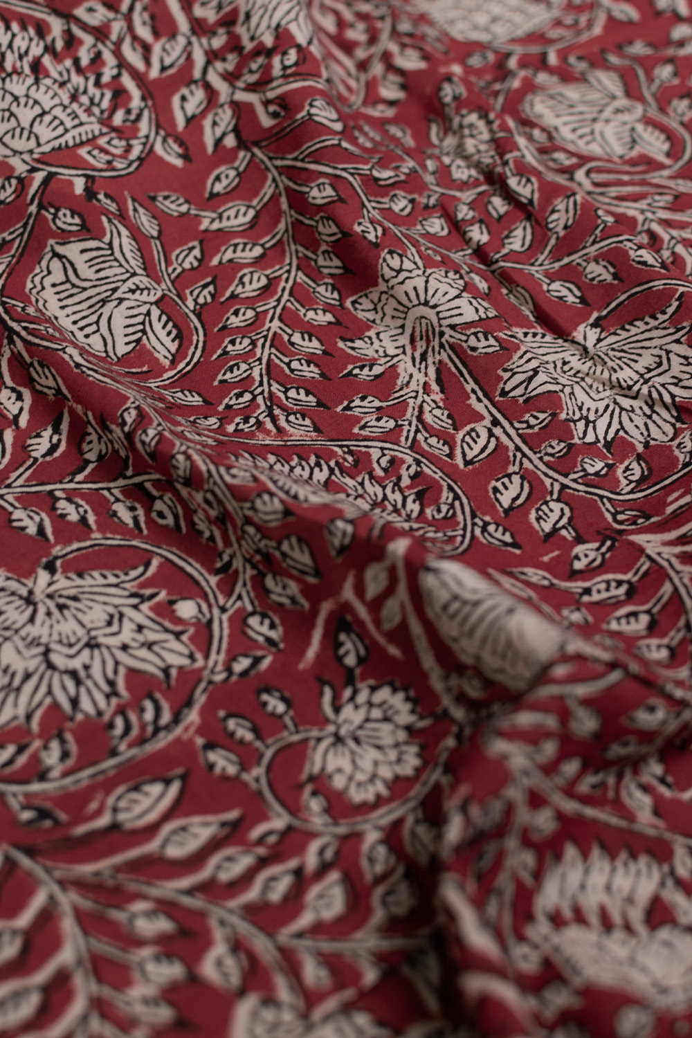 Maroon Garden Bagru Cotton Fabric - 2m