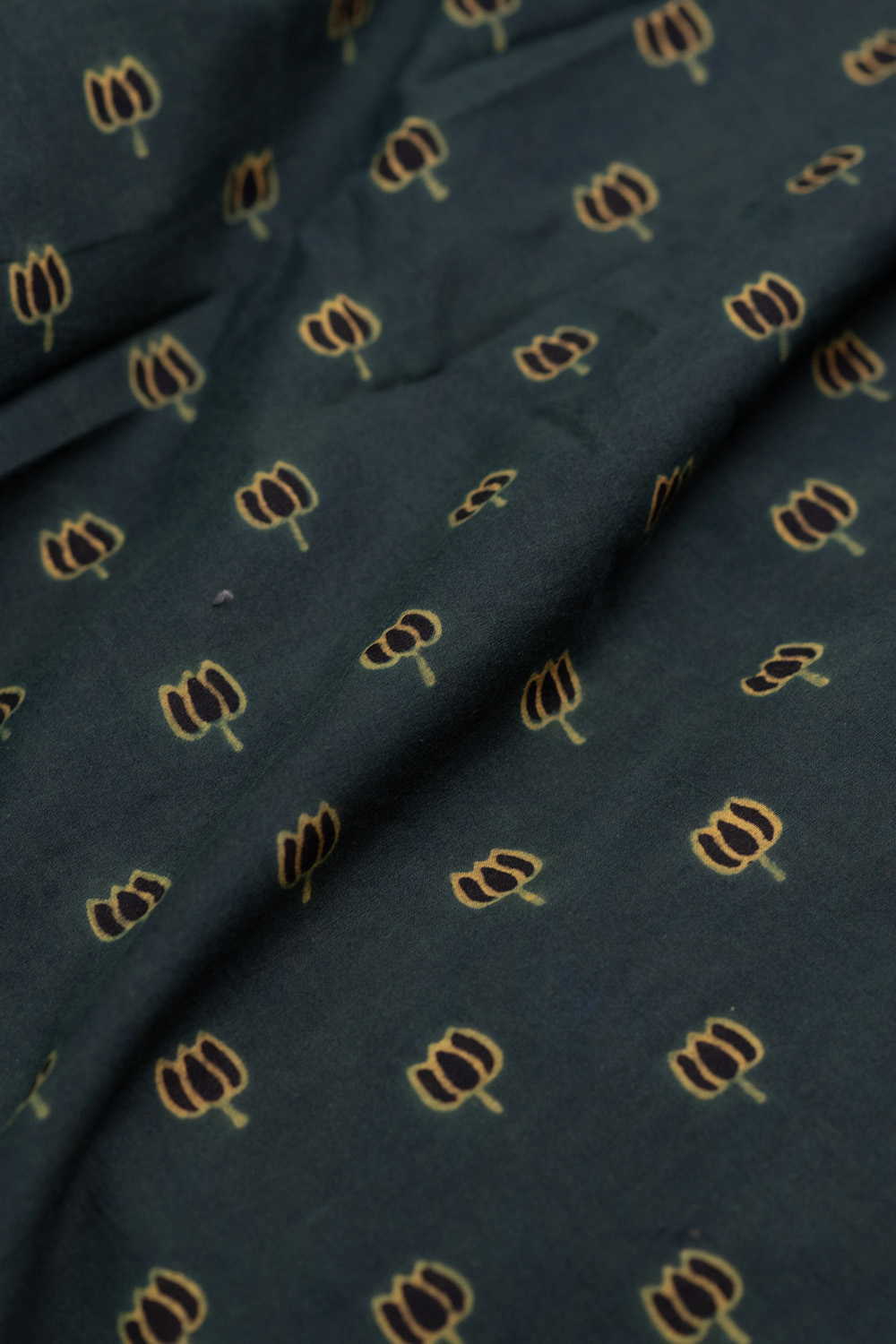 Black Lotus on Green Ajrak Cotton Fabric