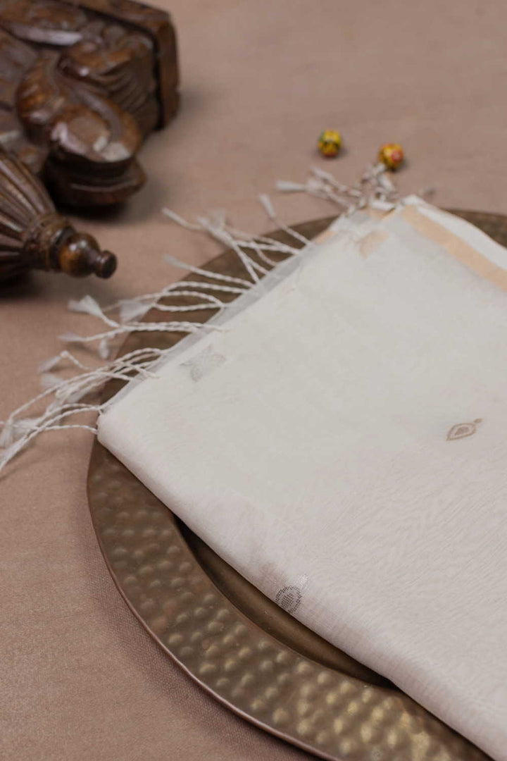 Gold Zari Butta on Cream Chanderi Silk Cotton Dupatta