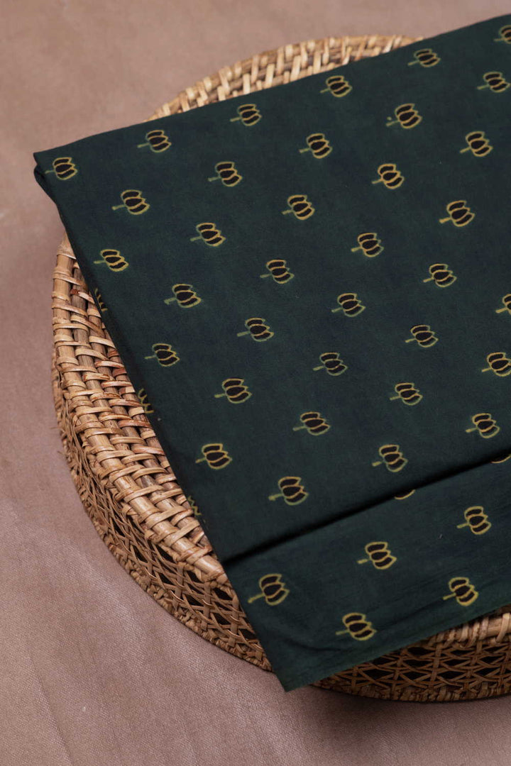 Black Lotus on Green Ajrak Cotton Fabric