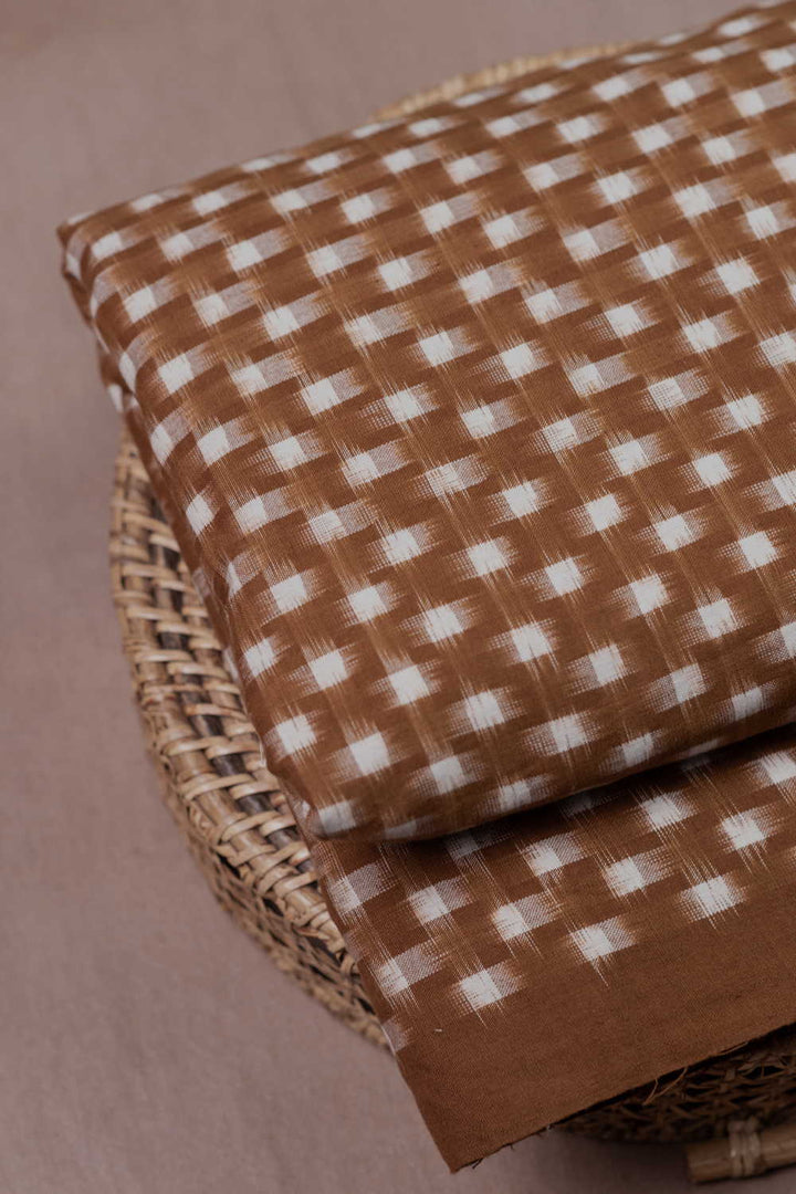 Almond Brown Ikat Cotton Fabric
