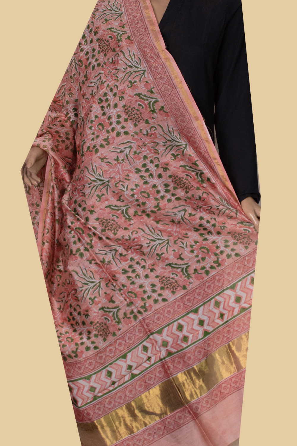 Pech Garden Block Printed Chanderi Dupatta